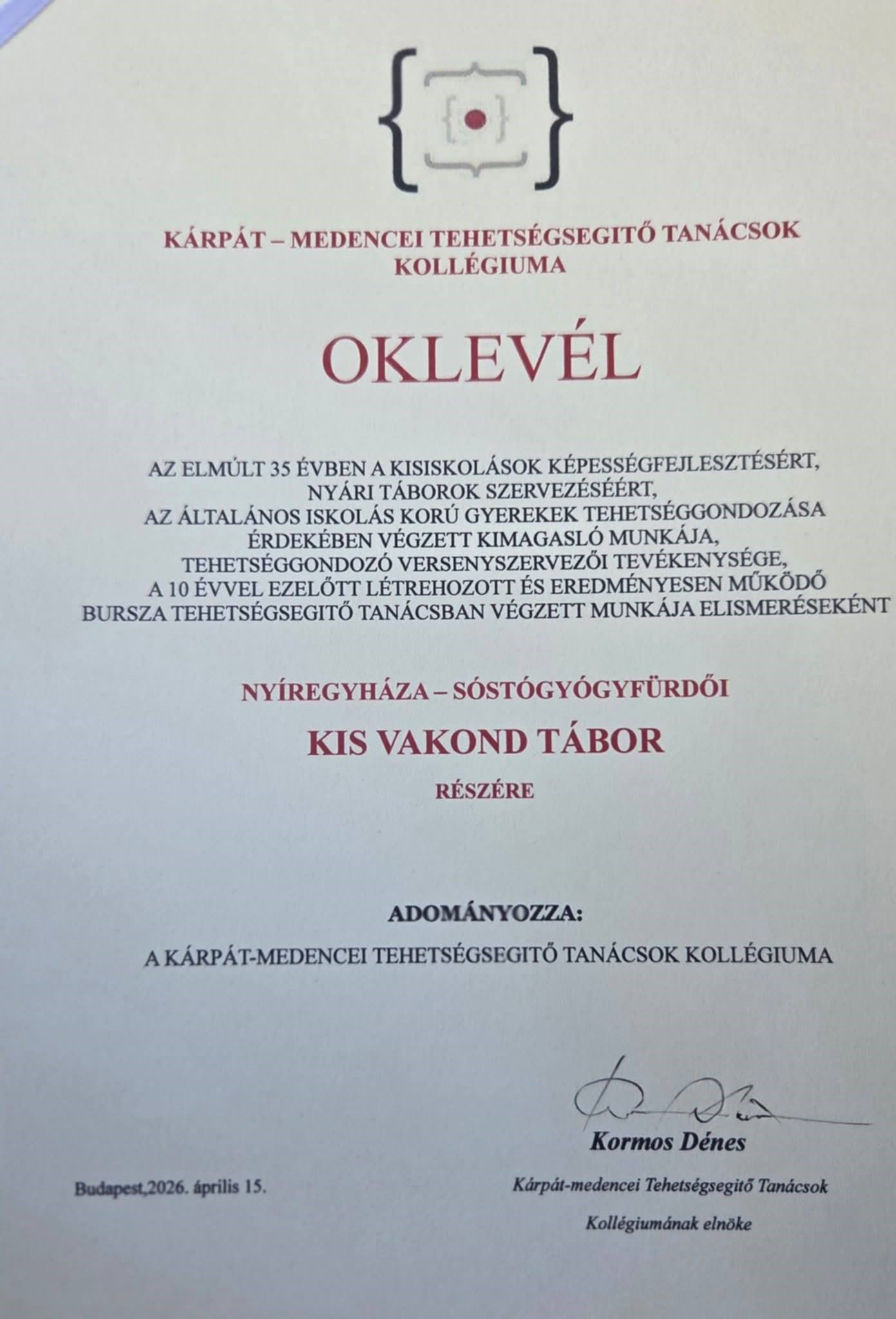 OKLfEVÉL KORMOS DÉNES